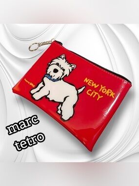 MARC Tetro Vinyl Makeup Travel Bag Red Bag White Westie Dog 8 x 5 New York City